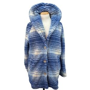 Z Supply Hastings Sherpa Plaid‎ Coat Size M Blue White Striped Buttons Winter